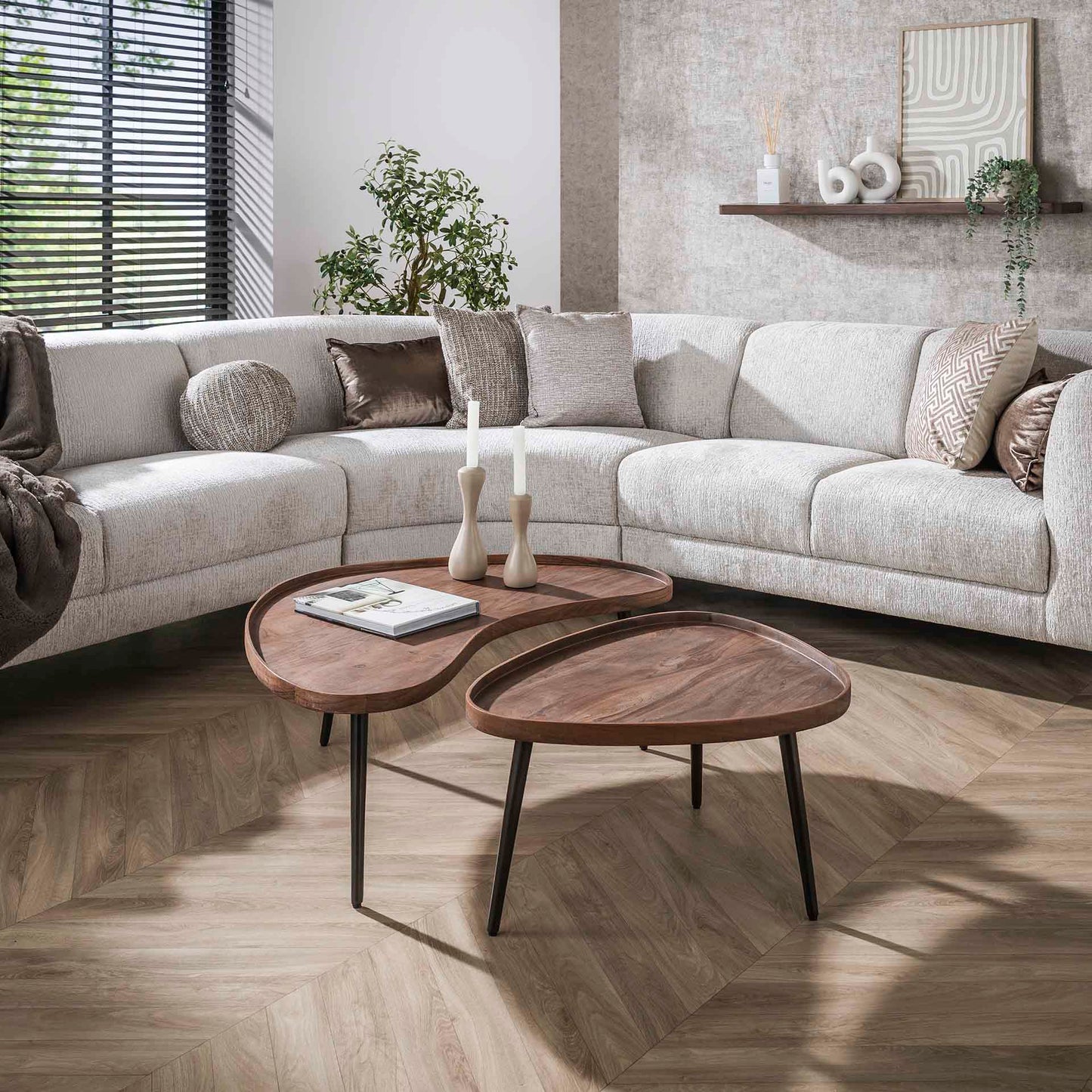 Couchtisch Carve Bio-Set von 2 / Solid Acacia braun