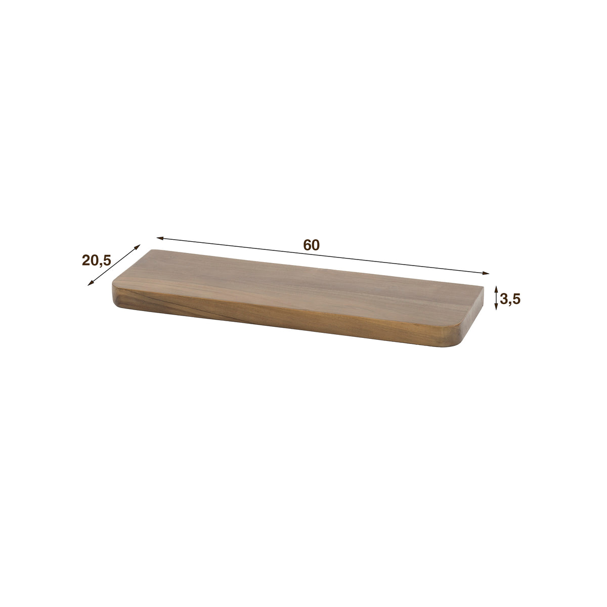 Wandregal 60 cm, Rillenkante – Akazienholz massiv, Braun