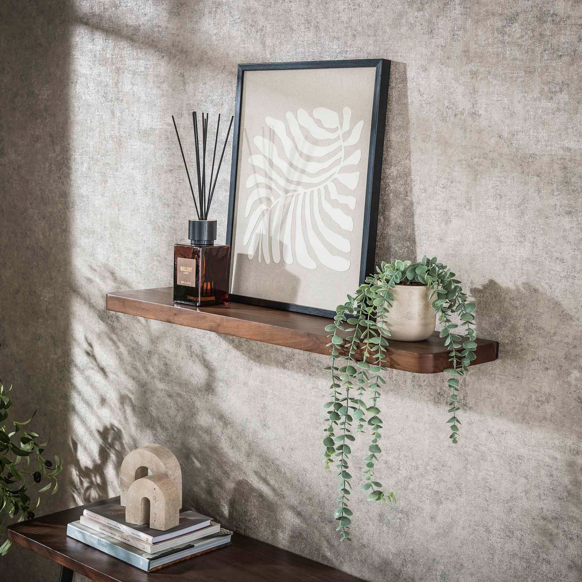 Wandregal 90 cm, Rillenkante – Akazienholz massiv, Braun