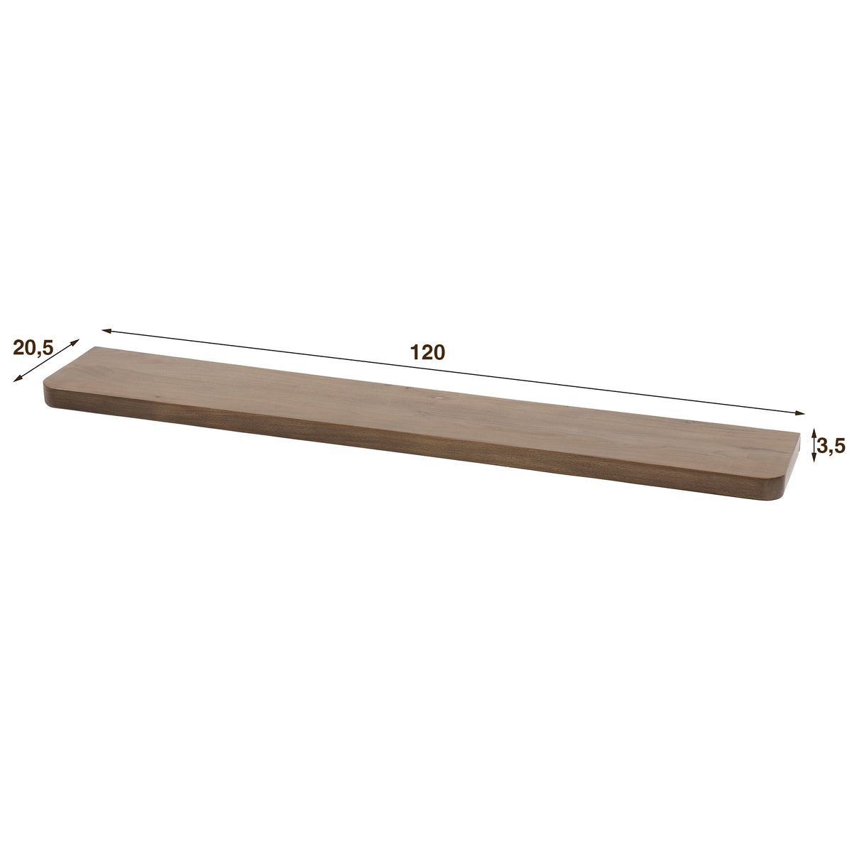 Wandregal 120 cm, Rillenkante – Akazienholz massiv, Braun