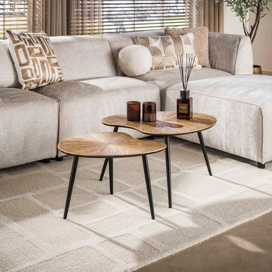 Couchtisch Ray Nieren geformtes Set aus 2 / Ray antikem Gold