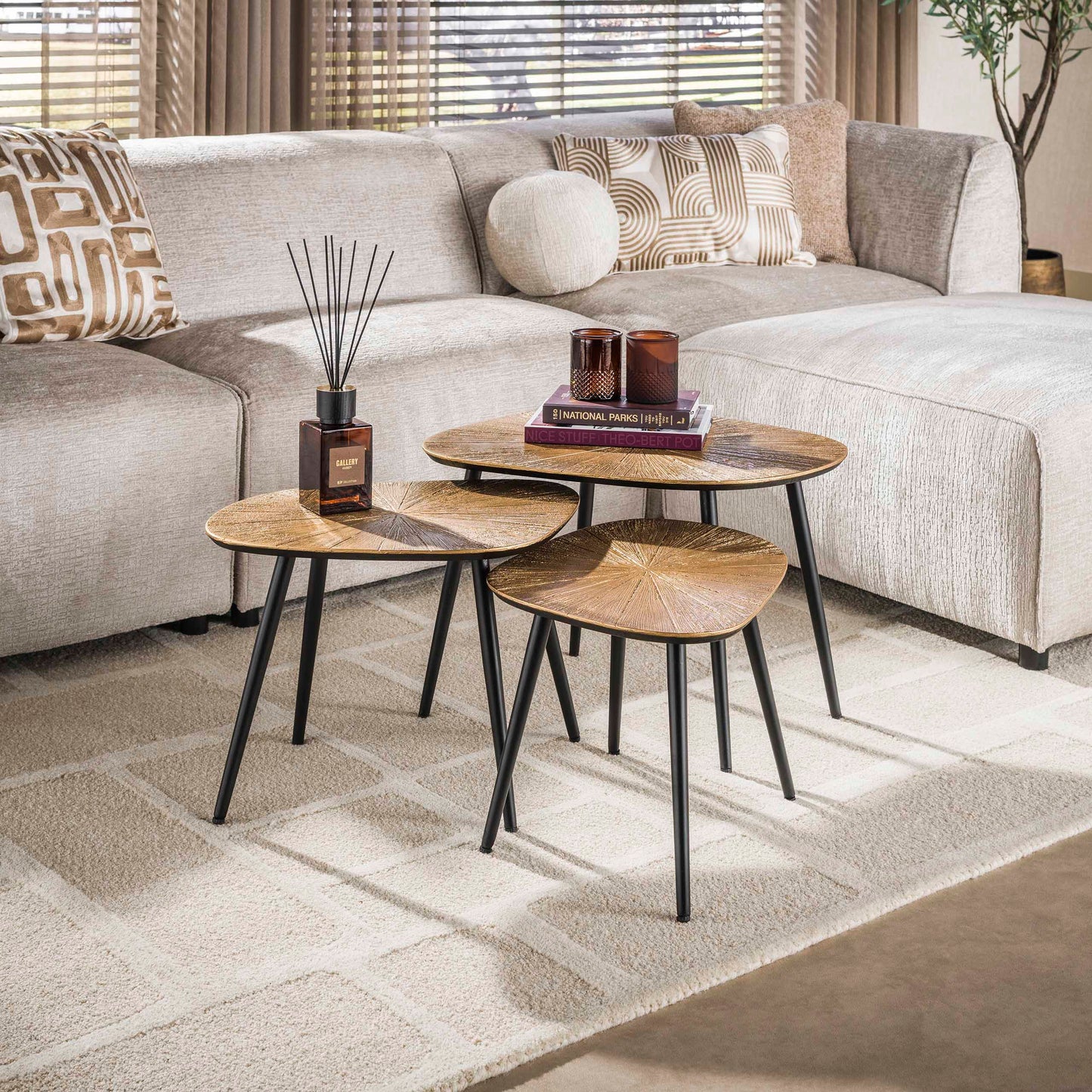 Couchtisch Ray Viereck-Set aus 3 / Ray Antikgold