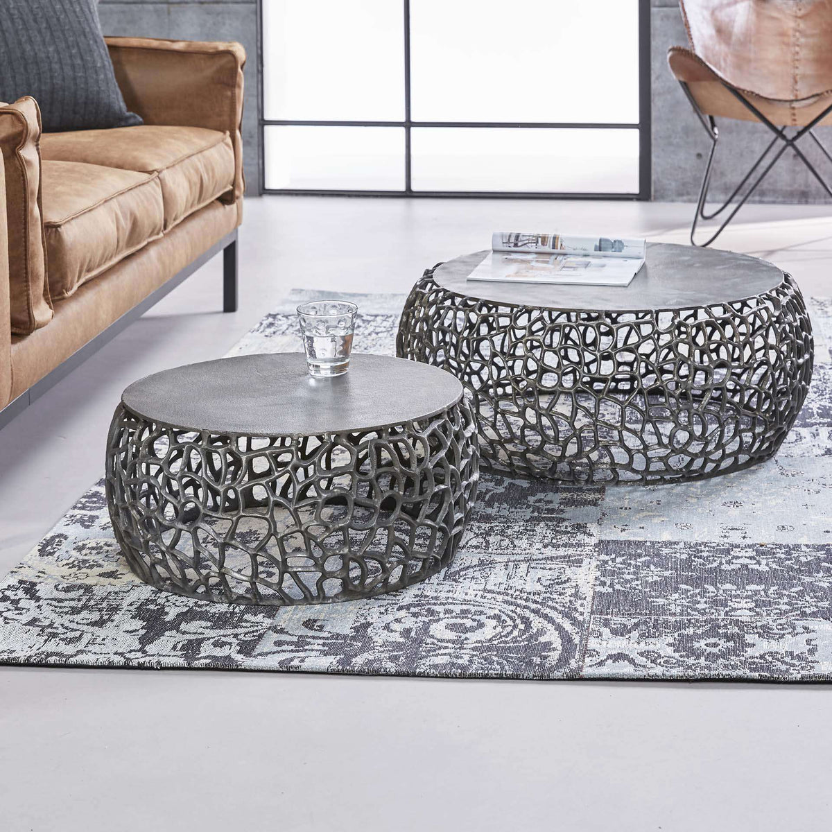 Couchtisch 2er-Set Labyrinth Sand gegossen – Schwarz Nickel – Ansicht 2