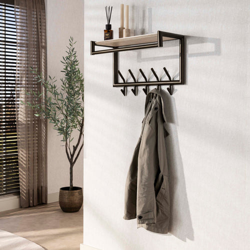Garderobenständer Terra mit Stange und Hutablage, 2x5 Haken, 65 cm / Melamin-Travertin