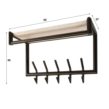 Garderobenständer Terra mit Stange und Hutablage, 2x5 Haken, 65 cm / Melamin-Travertin