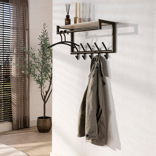 Garderobenständer Terra mit Stange und Hutablage, 2x5 Haken, 65 cm / Melamin-Travertin