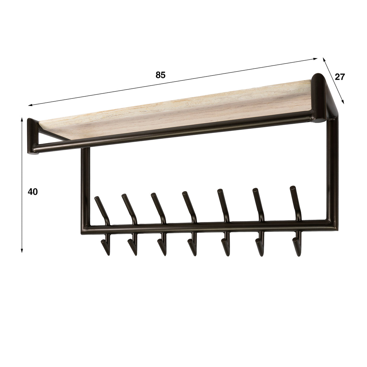 Garderobenständer mit Hutablage, 2 × 7 Haken – Melamin, Travertin-Optik