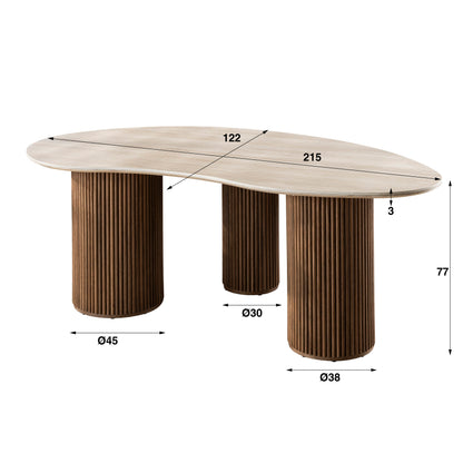 Romano Esstisch in Nierenform, 215 cm / 3D-Keramik, Travertin