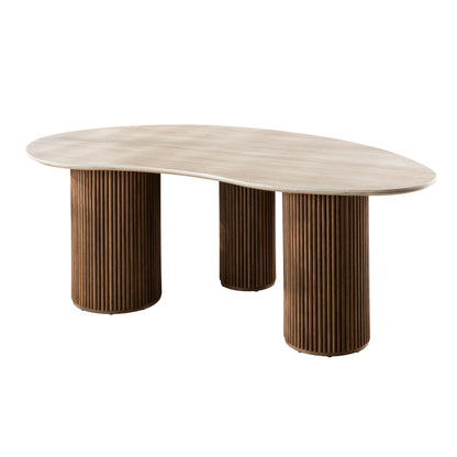 Romano Esstisch in Nierenform, 215 cm / 3D-Keramik, Travertin