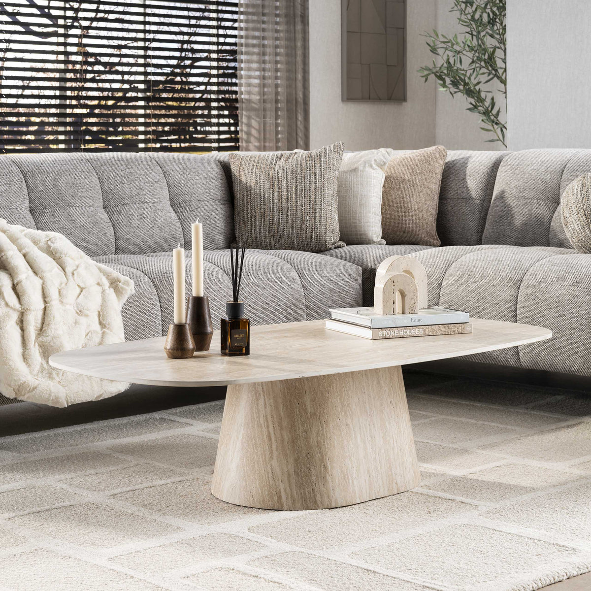 Couchtisch 135 cm – Keramik Travertin-Optik