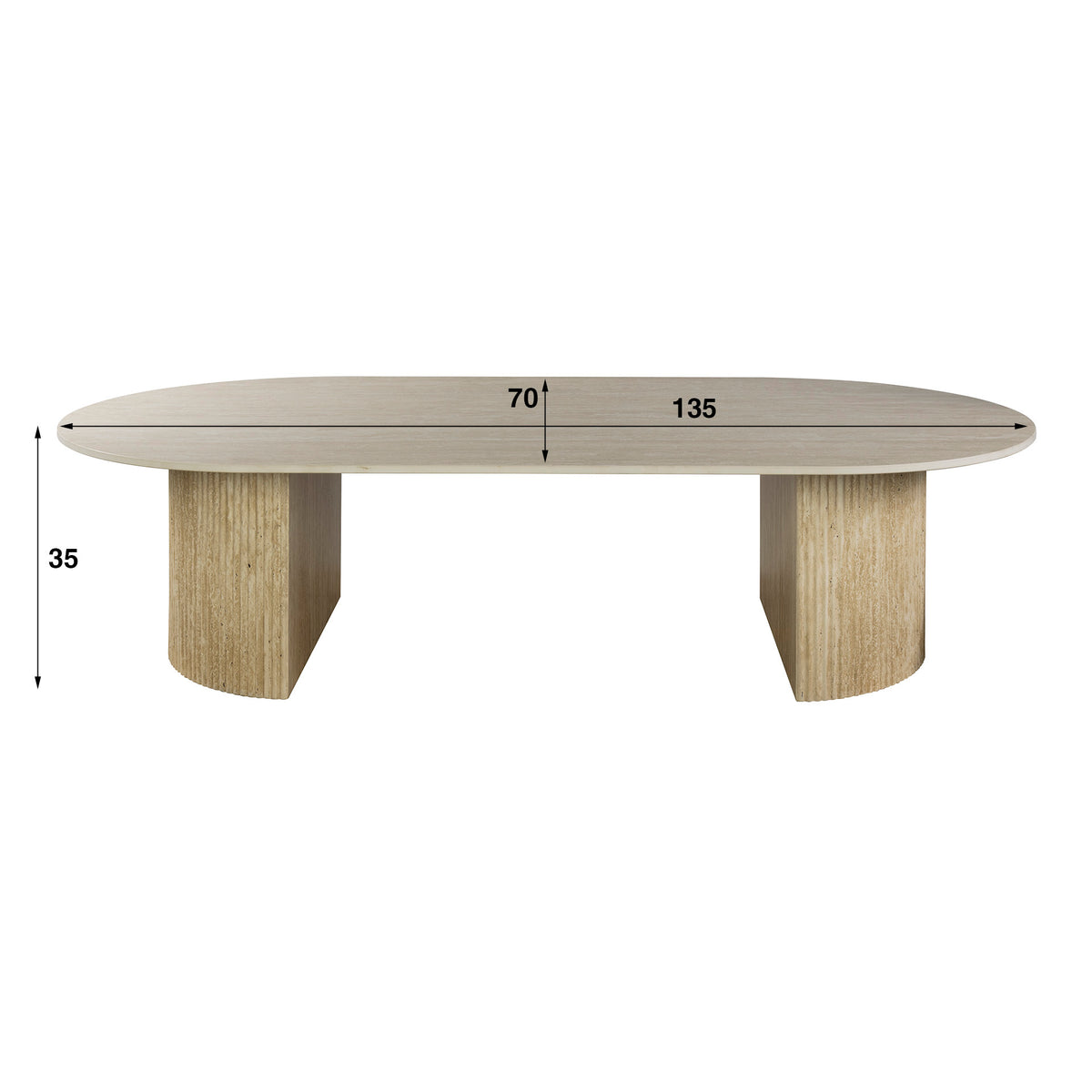 Couchtisch Bogenfuß 135 cm – Keramik Travertin-Optik