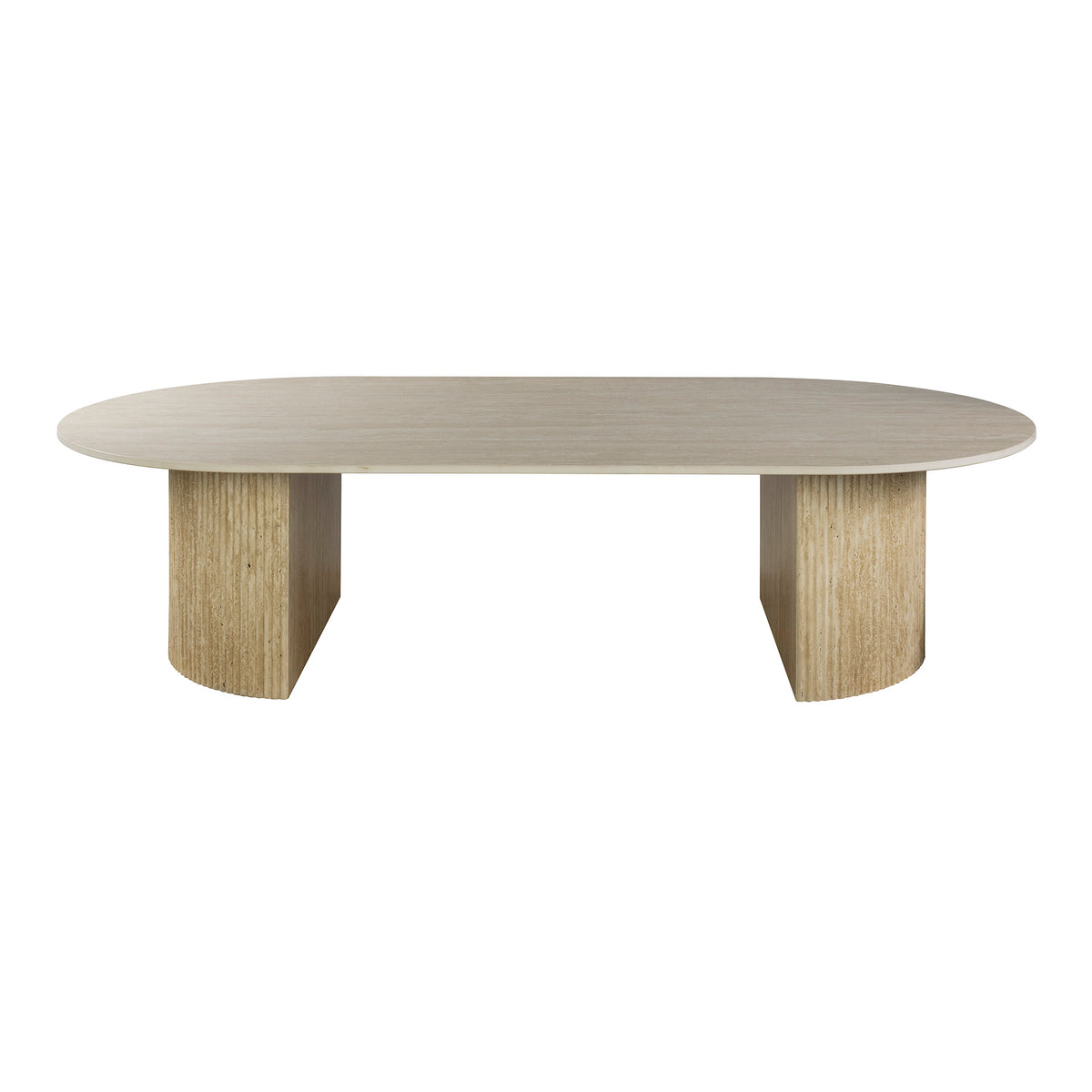Couchtisch Bogenfuß 135 cm – Keramik Travertin-Optik