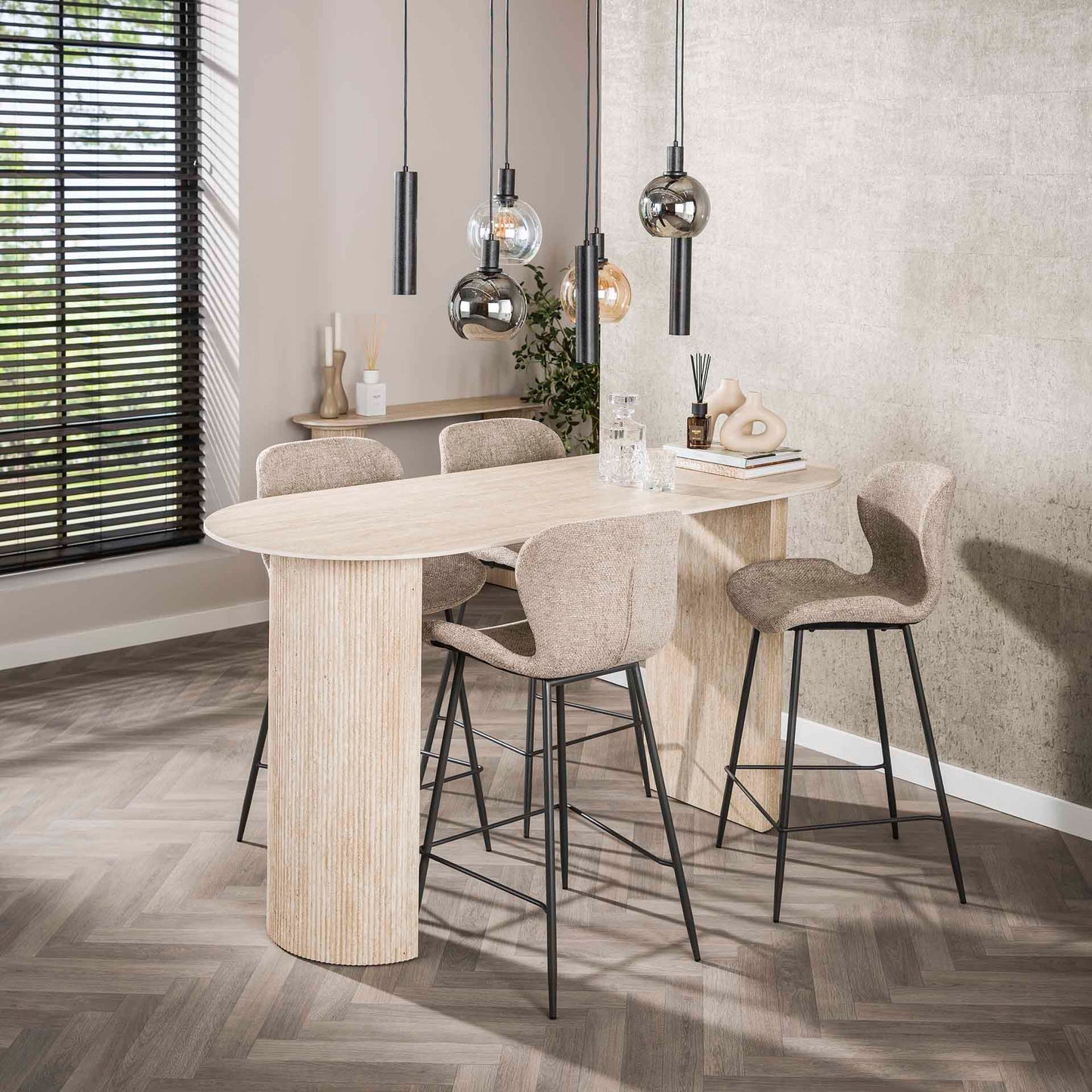 Bartisch Romano Arch flach oval 180cm / Keramik Travertin