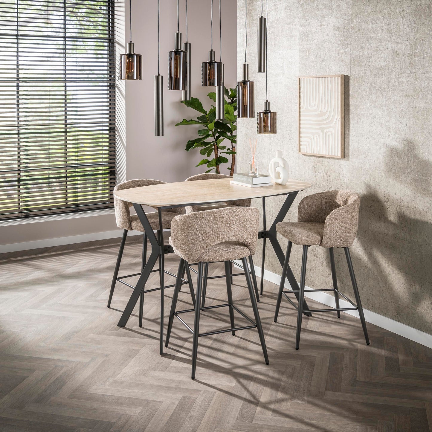 Romano dänischer ovaler Bartisch 140 cm / Keramik-Travertin