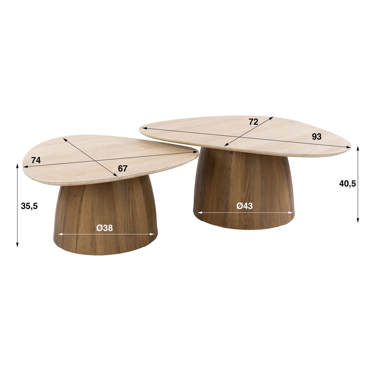 Couchtisch 2er-Set dreieckig, 93 cm breit – Keramik Travertin-Optik – Bild 5