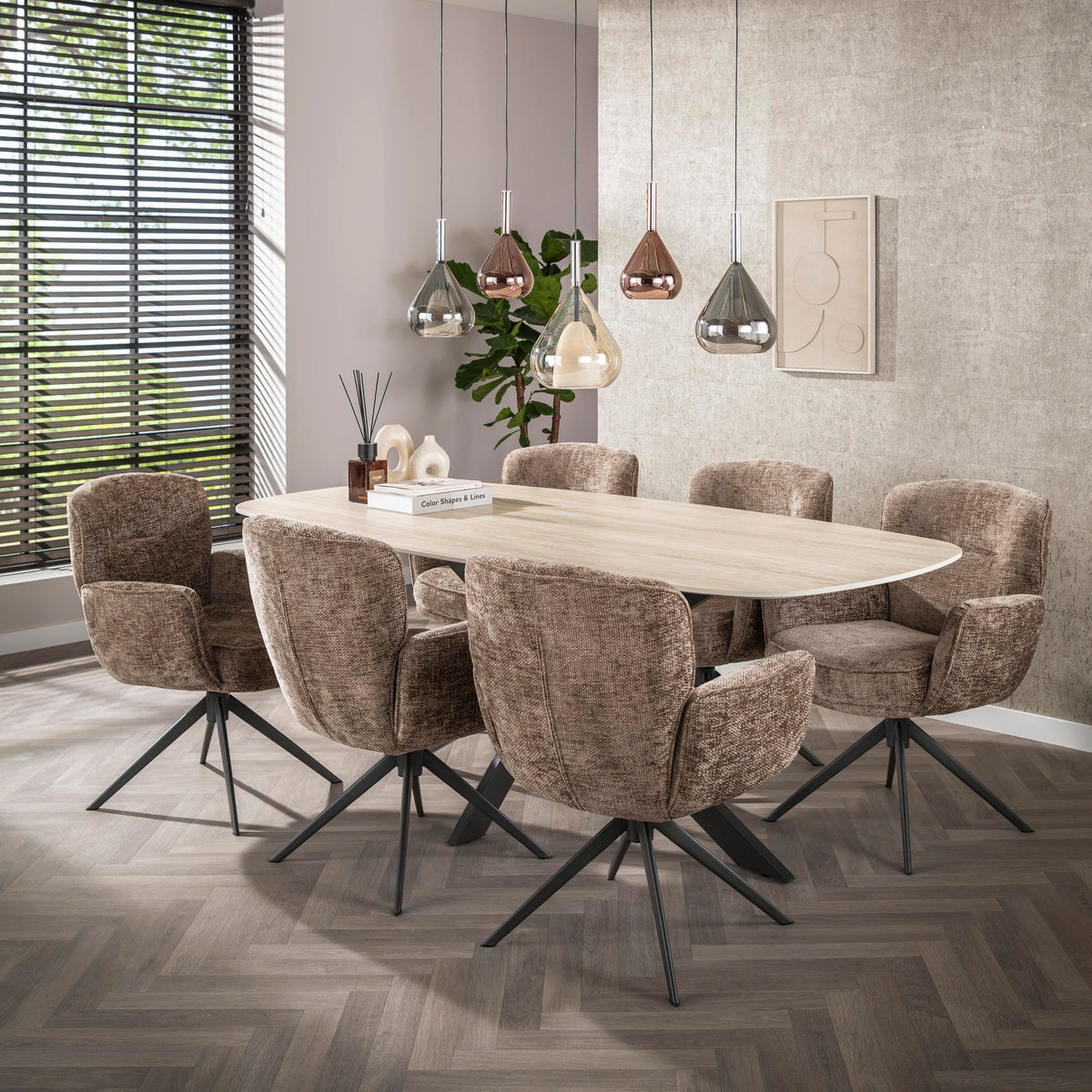Esszimmersessel 2er-Set, drehbar – Stoff Hoven, Champagner/Braun