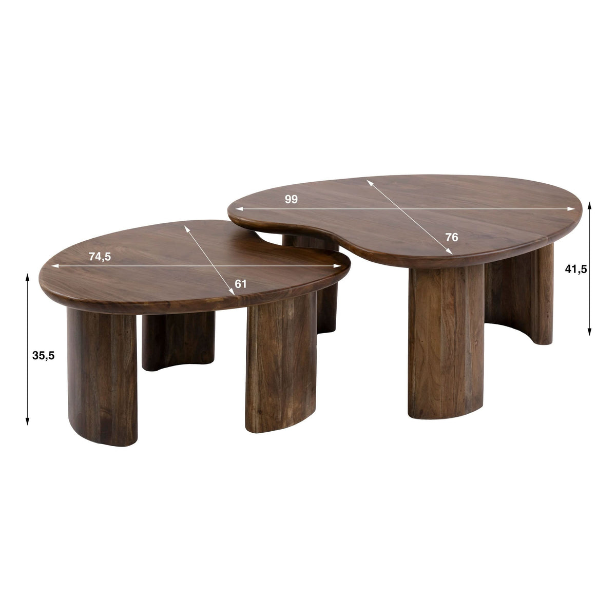 Couchtisch 2er-Set, 99 cm breit – Akazienholz massiv, Braun – Bild 5