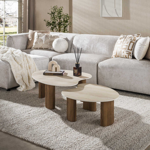 Couchtisch 2er-Set offen – Keramik Travertin-Optik
