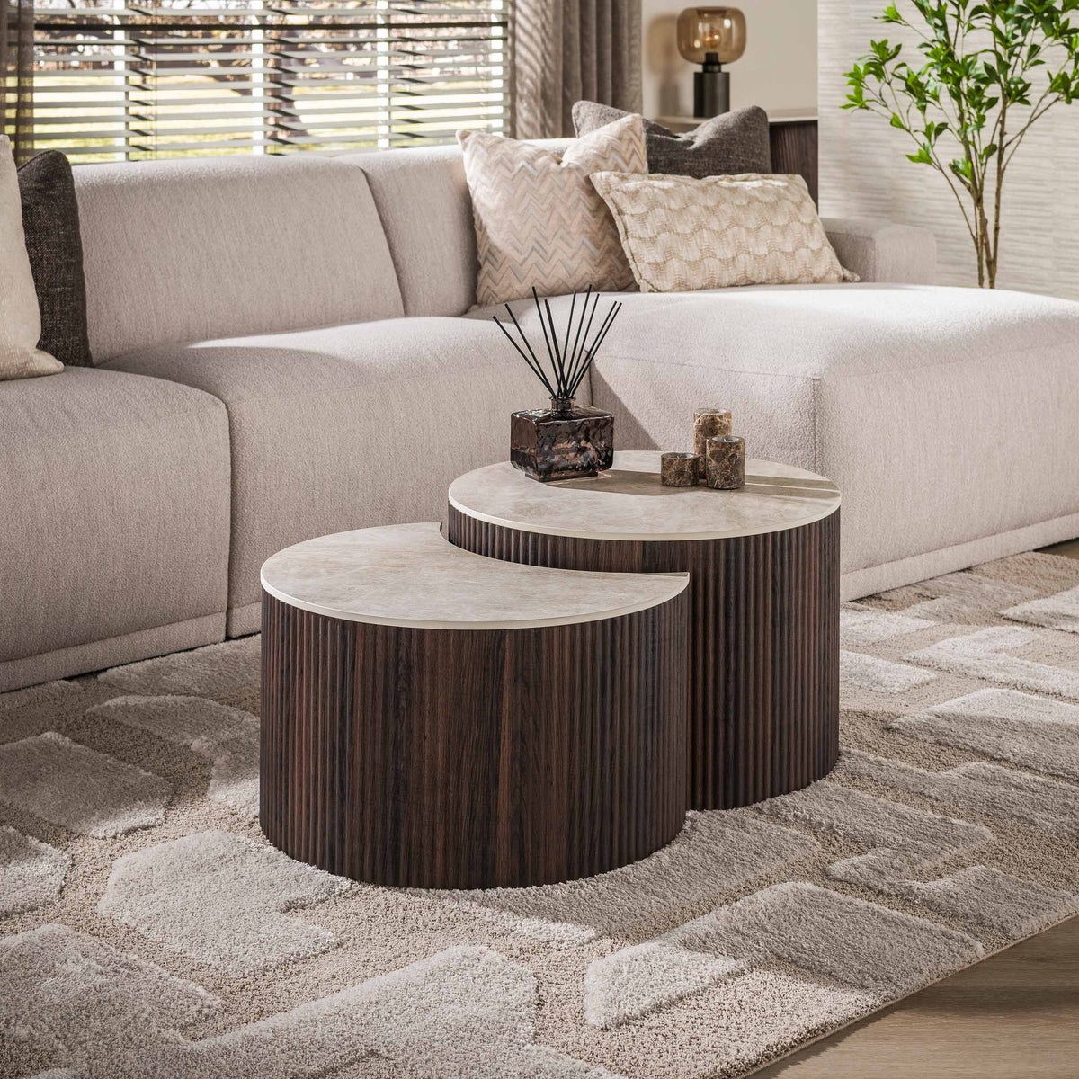 Couchtisch 2er-Set halbrund – Keramik Taj Mahal