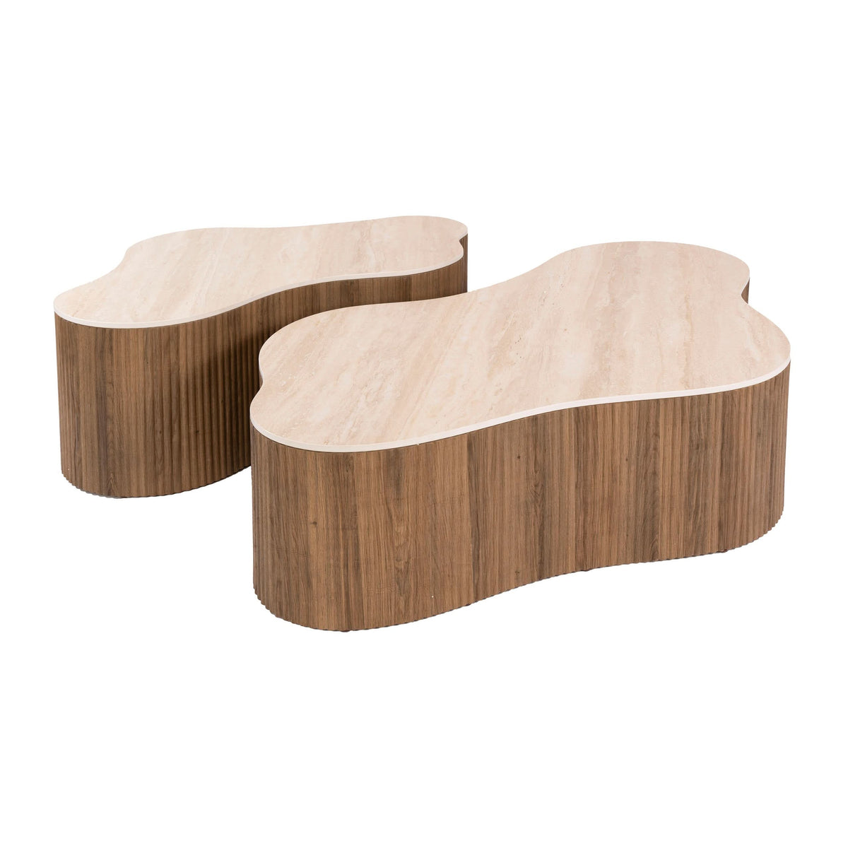 Couchtisch 2er-Set, 135 cm breit – Keramik Travertin-Optik – Bild 4