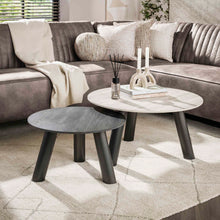 Couchtisch Twin Round Set aus 2 / 3D Keramik Travertin schwarz/grau