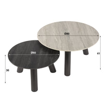 Couchtisch Twin Round Set aus 2 / 3D Keramik Travertin schwarz/grau