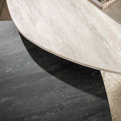 Couchtisch Twin log set aus 2 / 3D Keramik Travertin schwarz/grau