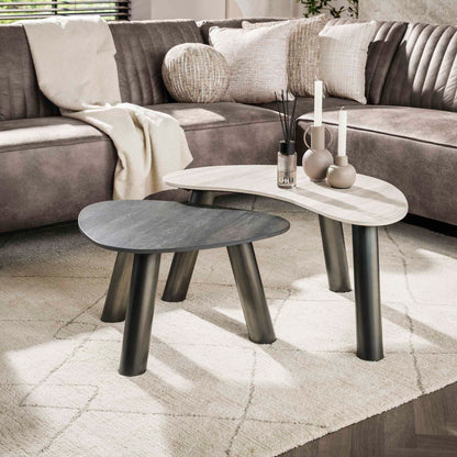 Couchtisch Twin Bio-Set aus 2 / 3D Keramik Travertin schwarz/grau