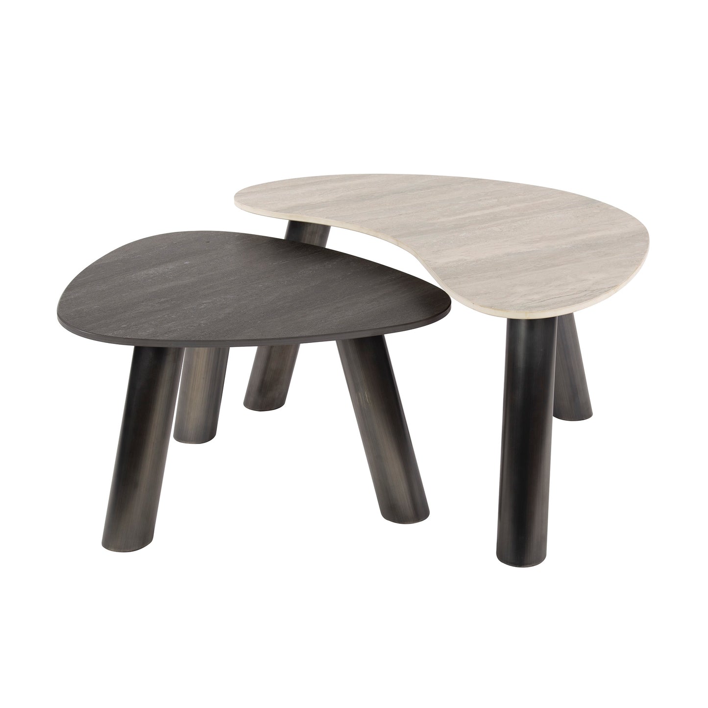 Couchtisch Twin Bio-Set aus 2 / 3D Keramik Travertin schwarz/grau