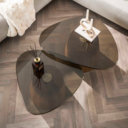 Couchtisch Tinto dreieckige Set aus 2 / Bronzeglas