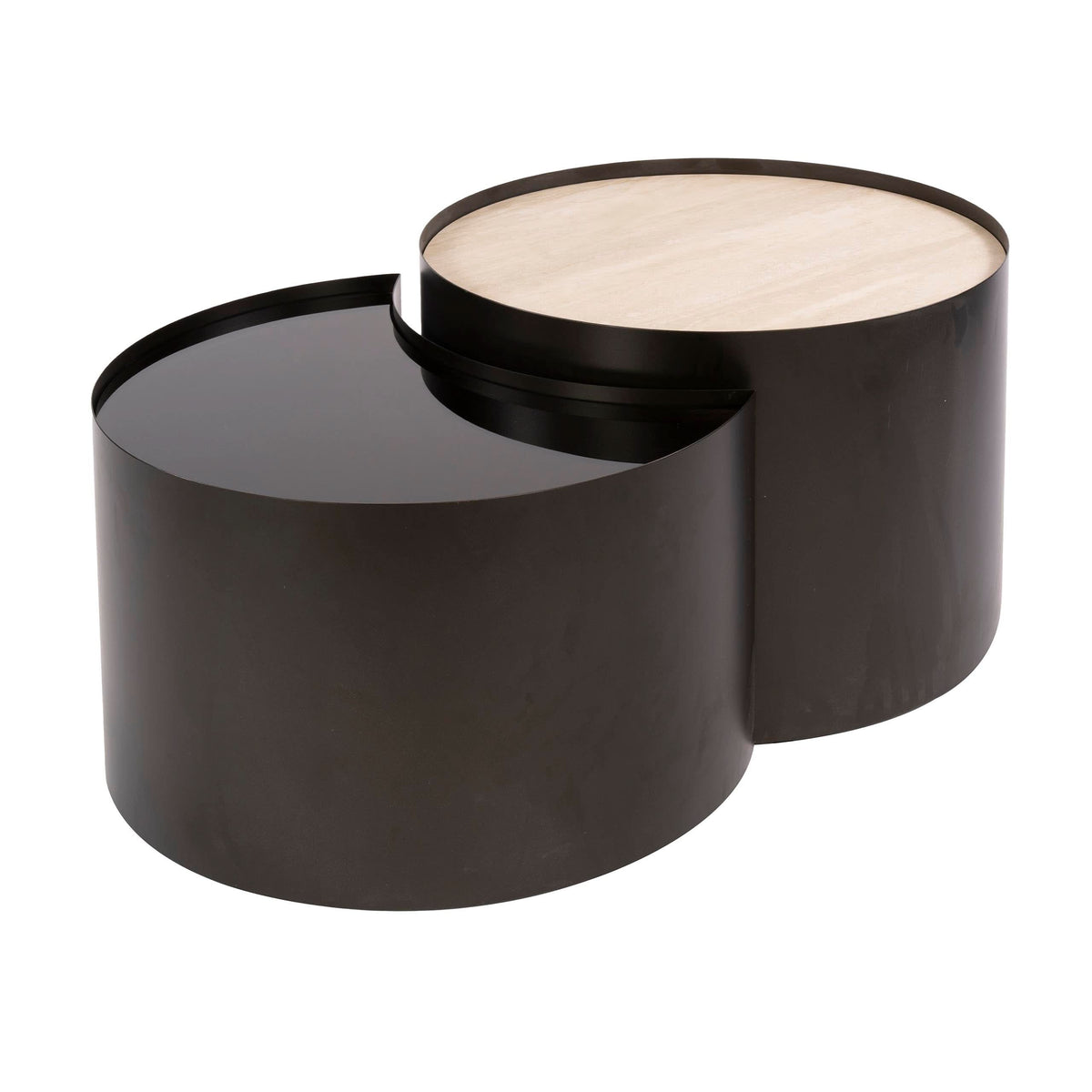 Couchtisch 2er-Set Halbmond – Keramik Travertin-Optik – Bild 4