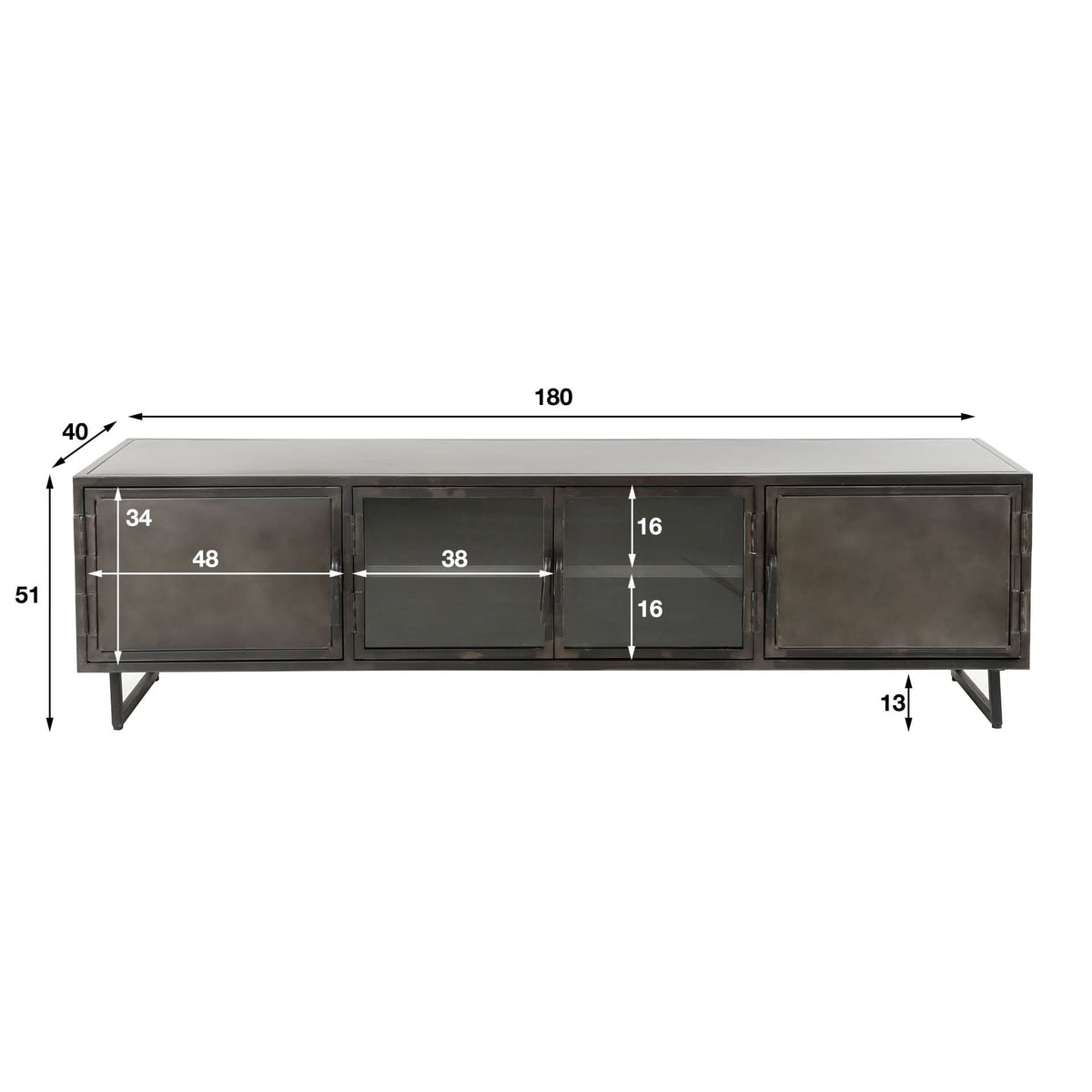 TV-Möbel mit 4 Türen, 180 cm – Gunmetal – Ansicht 5