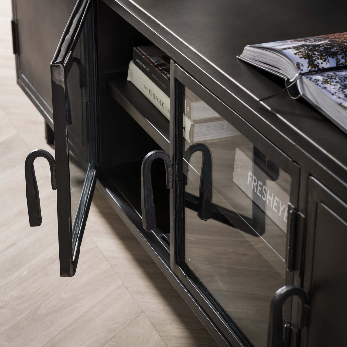 TV-Möbel mit 4 Türen, 180 cm – Gunmetal – Ansicht 3