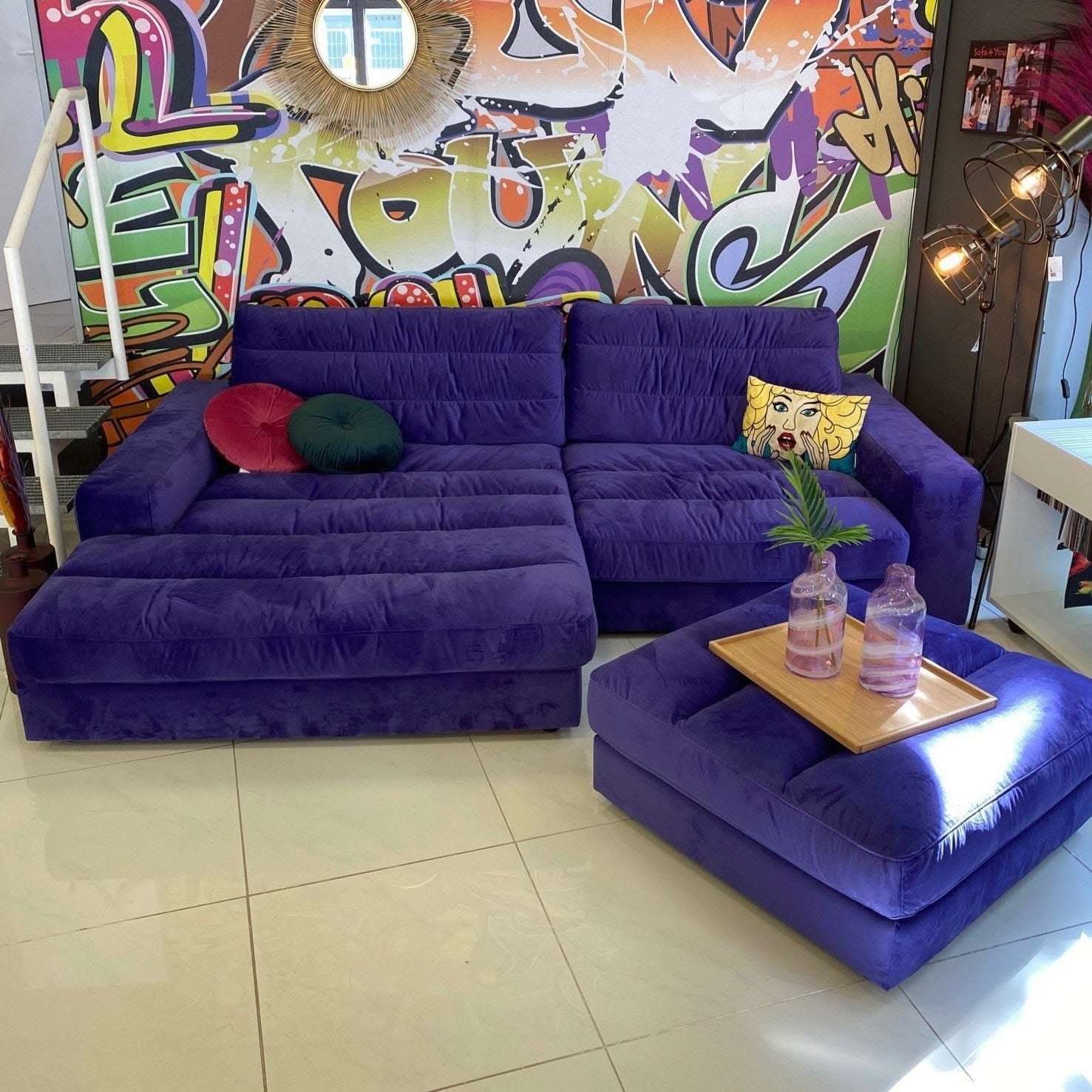 Dash, Ecksofa, Velvet, Ultraviolet, Hocker