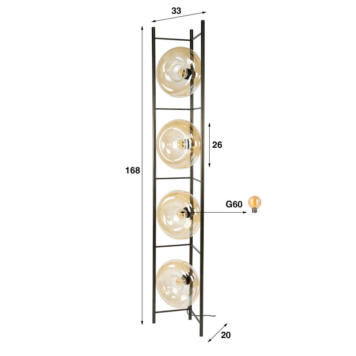 Stehleuchte Soll 4-light / Amber glass