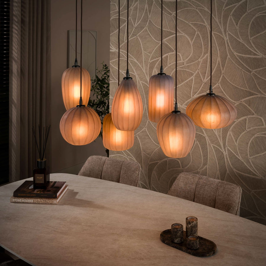 Hängelampe 7-flammig, 96 cm breit – Sienna-Braun / Milchglas