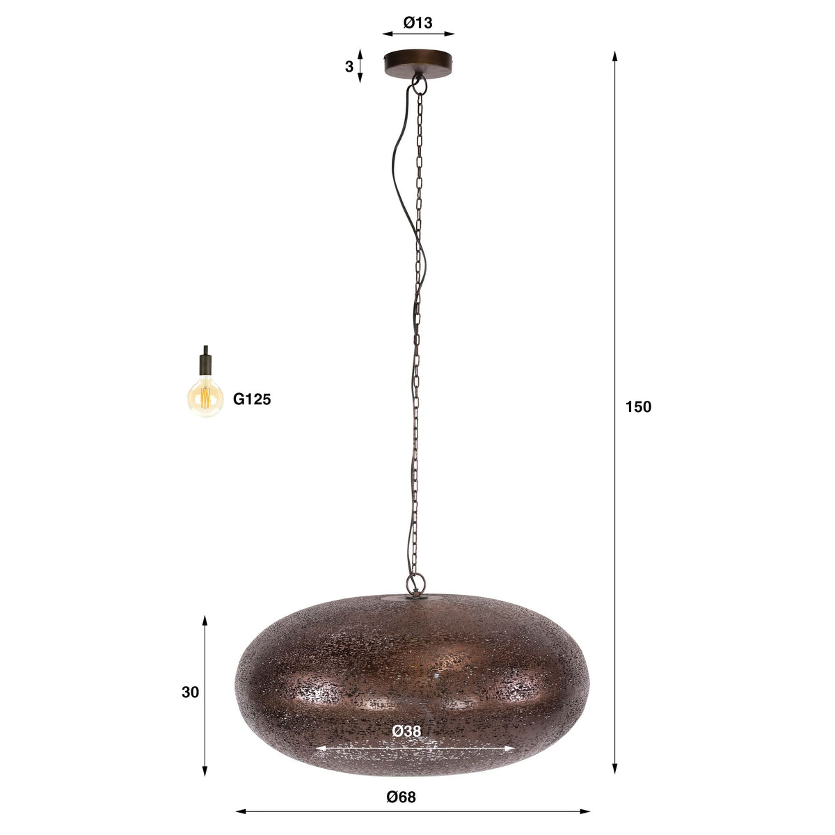 Hängelampe 1-flammig Ø 68 cm – Antikkupfer – Bild 6
