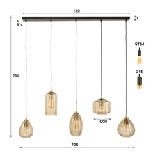Hängeleuchte Stripe Horizontal 5-Lichter / Rauchbraunes Glas