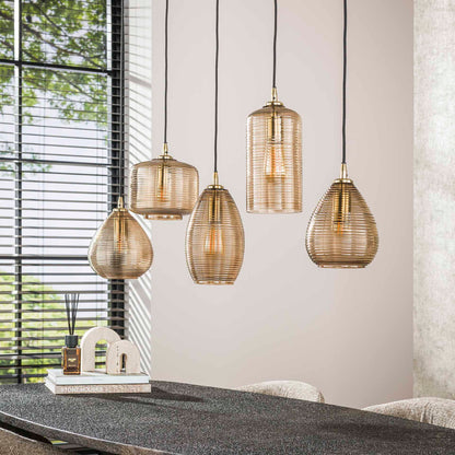 Hängeleuchte Stripe Horizontal 5-Lichter / Rauchbraunes Glas