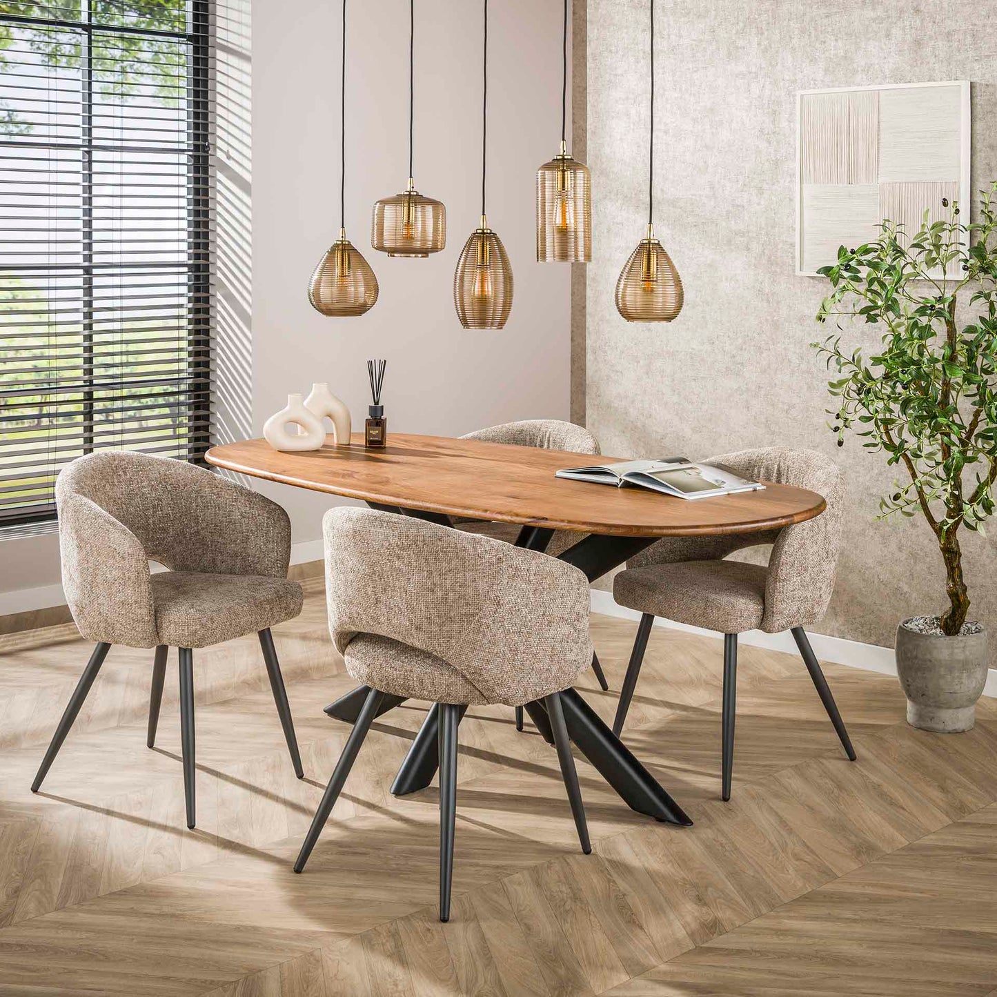 Hängeleuchte Stripe Horizontal 5-Lichter / Rauchbraunes Glas