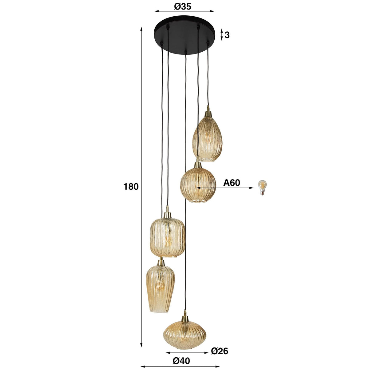 Hängelampe 5L V-shape pattern gestuft – Ansicht 5