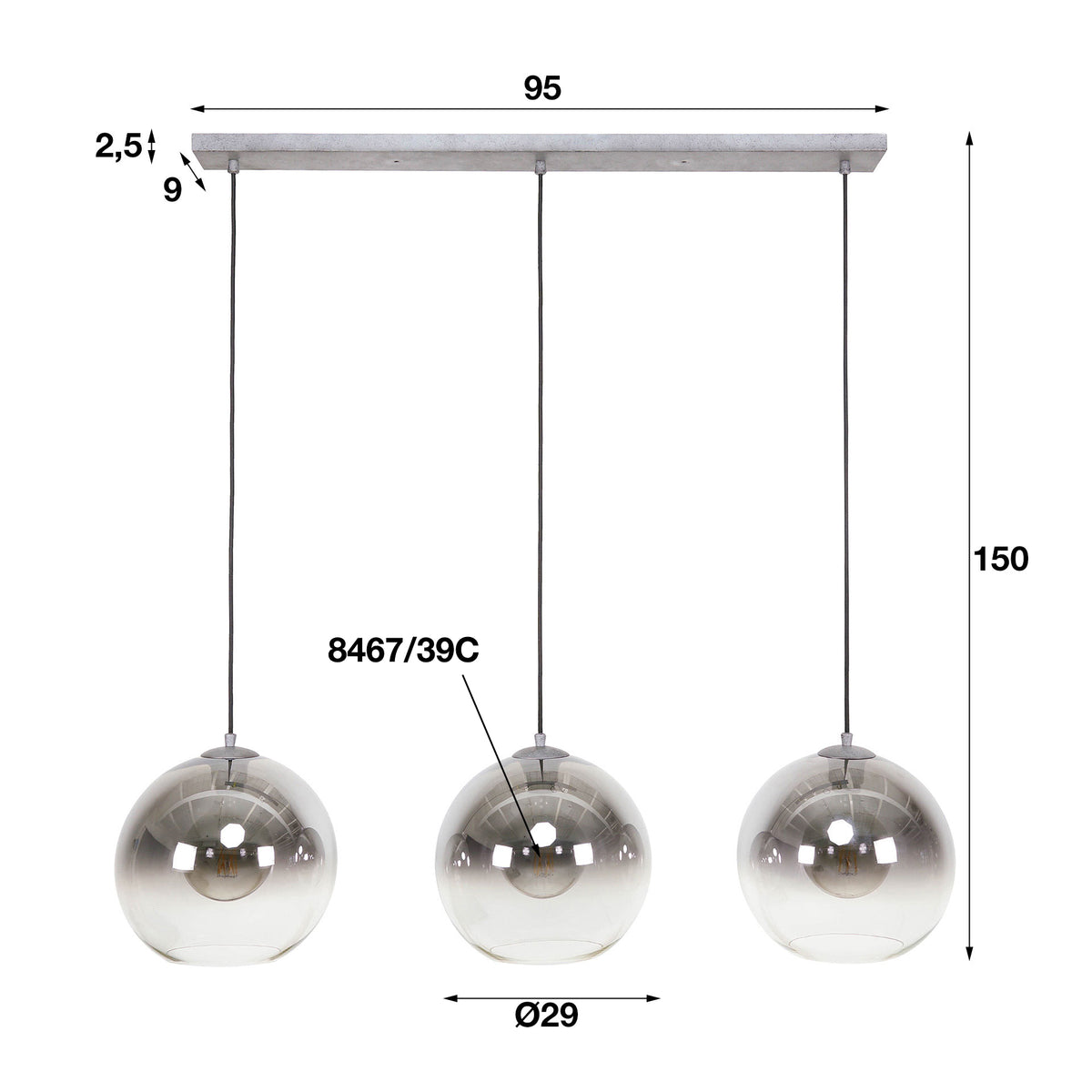 Hängelampe 3L bubble shaded – Ansicht 2