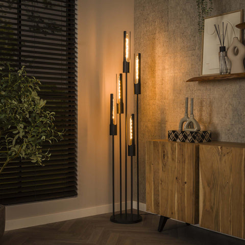 Stehlampe 5-flammig, Metall – Mattschwarz