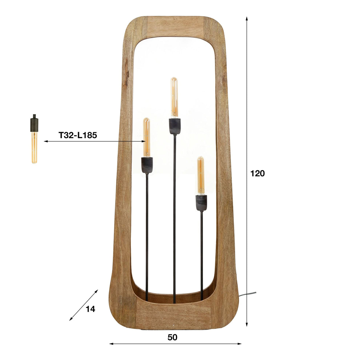 Stehlampe 3-flammig, Holz – Mangoholz massiv
