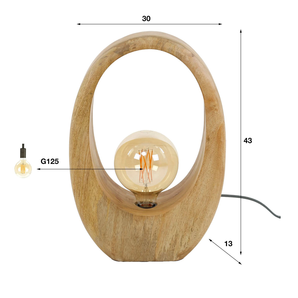 Tischlampe 1-flammig, Holz, 30 cm breit – Mangoholz massiv – Bild 6