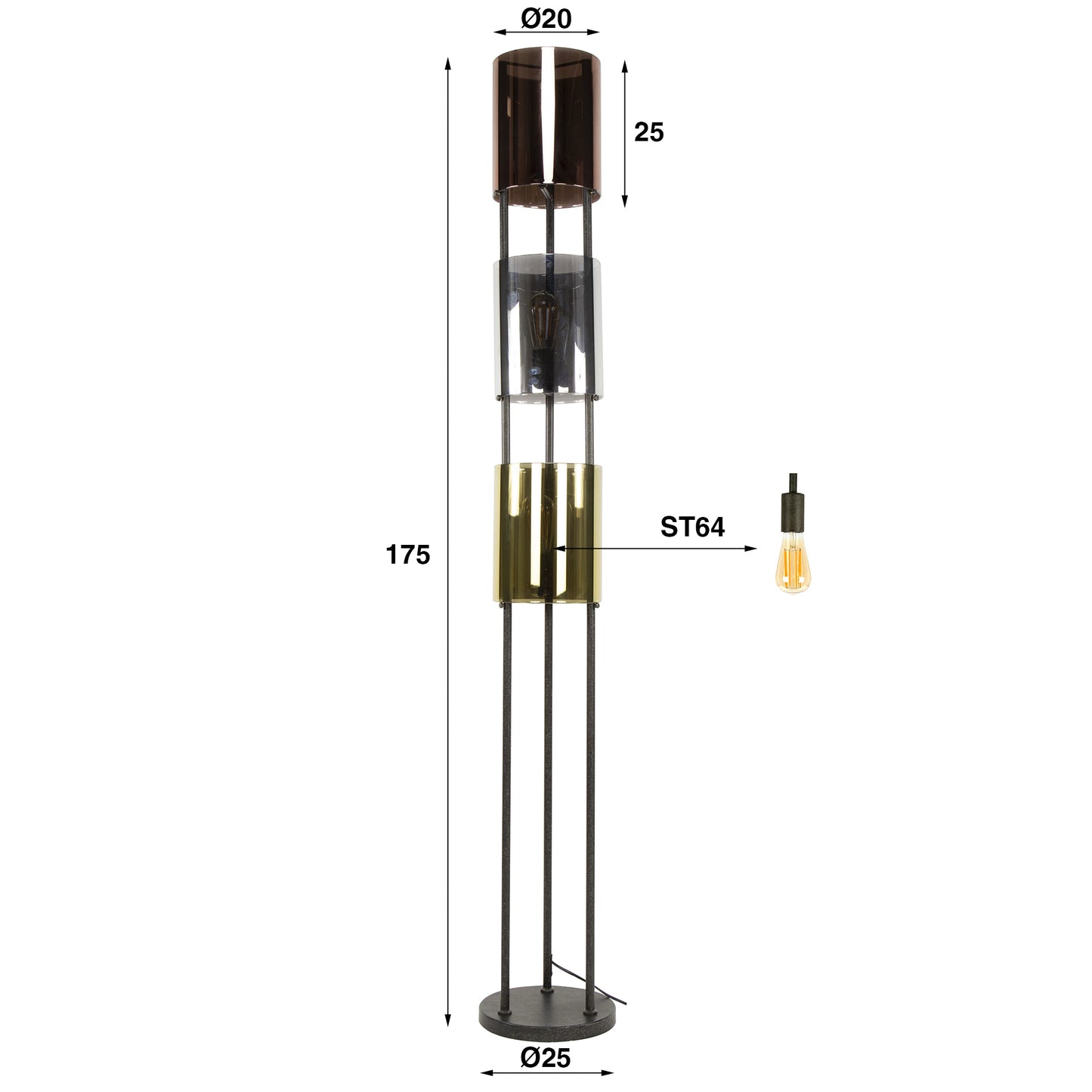Stehleuchte Lucente Tricolore 3-light / Artic schwarz