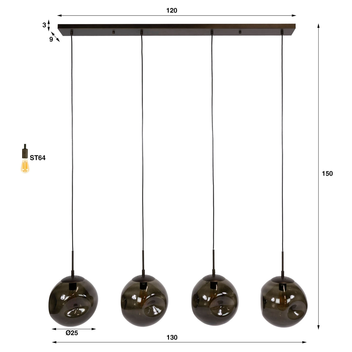Hängelampe 4-flammig, Glas – Sienna-Braun – Bild 6