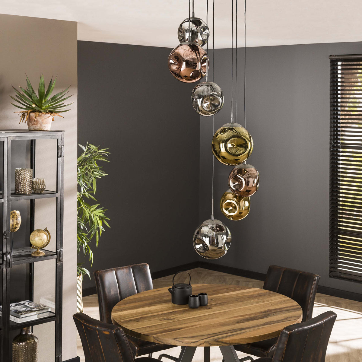 Hängelampe 7-flammig, Glas, 40 cm breit, H 280 cm – Altsilber – Bild 2