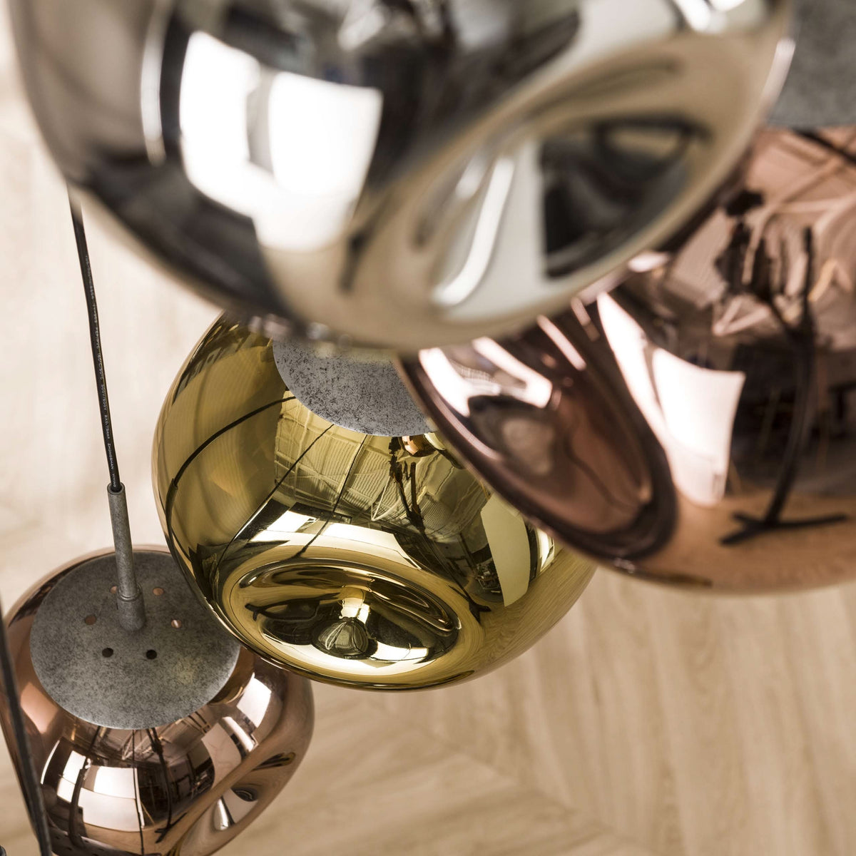 Hängelampe 7-flammig, Glas, 40 cm breit, H 280 cm – Altsilber – Bild 5