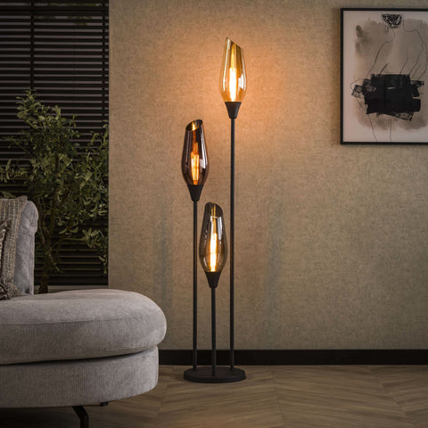 Stehlampe 3-flammig, Glas, 35 cm breit – Schwarz
